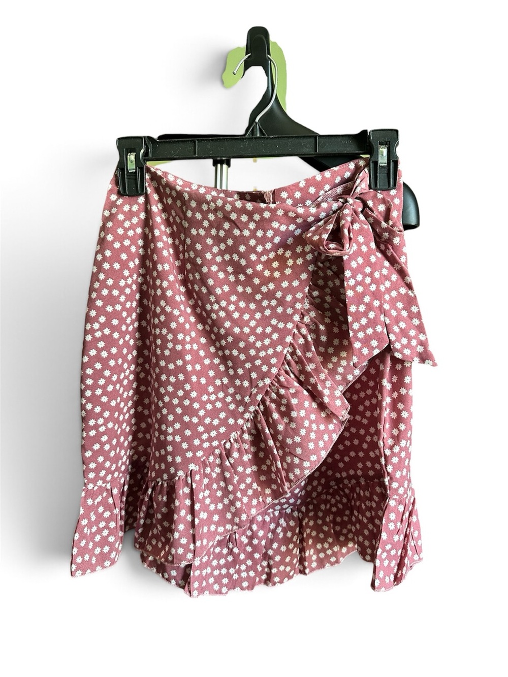 Rose Pink Floral Wrap Ruffle Asymmetrical Skirt